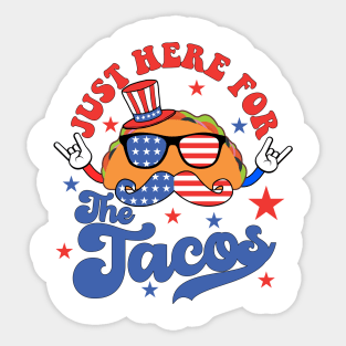 Just Here For The Tacos Sunglasses American Flag 4th Of July Sticker